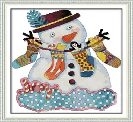 Kerstsneeuwman woondecoratie schilderijen Handgemaakte Kruissteek Borduren Handwerken sets geteld print op canvas DMC 14CT 11CT1022930