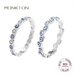 Cluster Anéis Monkton 925 Sterling Sliver para Mulheres Olho do Diabo Azul Geométrico Esmalte CZ Eternidade Anel Feminino Jóias de Casamento Atacado