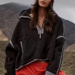 Kvinnors hoodies Kvinnor Sweatshirt Mysig färgmatchning med tjock plysch hög krage för höstvinter med lång värme