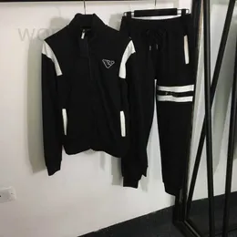 Mulheres Tracksuits Designer Novo Sports Set Triângulo Bordado Carta Em Pé Pescoço Manga Comprida Zipper Casaco Elástico Cintura Laço Pé Calças Casuais ZZW5