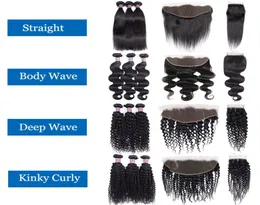 10A Straight Brazilian Human Hair Bundles With Lace Frontal 100 Unprocessed Body Wave Virgin Closure Deep Kinky Curly Weft Extens5383513