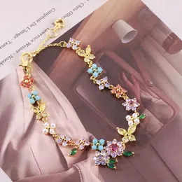 Link Bracelets Europe And The United States Jewelry Wholesale Sweet Mori Shiny Color Zirconia Aesthetic Flowers Butterfly Pearl Fresh