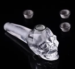 1pcs Semi Precious Clear Crystal Quartz Skull Rock Wand Smoking Pipes 3Metal Filters handicraft Increased energy5310897