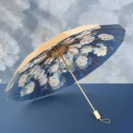 Umbrellas 16K Creative Flower Umbrella UV Protection Parasol Umbrella Men Women Portable 3-Folding Outdoor Umbrella Pare Soleil Parapluie YQ240112