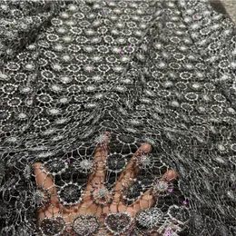 Gri Fransız kordon dantel kumaş yüksek kaliteli Afrika dantel kumaş 5 metre ağır payetler Nijeryalı knipure düğün için dantel 2024
