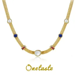 Natural Lapis Lazuli White Shell 925 Silver Gold Plated Pendant Necklace Women Zircon French Luxury Chokers Halsband 240111