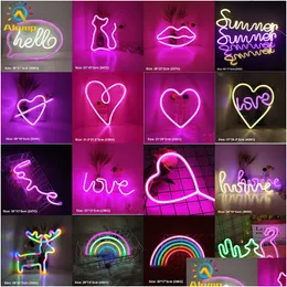 LED Neon Sign Smd2835 Indoor Night Light Love Heart Rainbow Cat Home Lighting Model Model USB مصابيح طاولة للعطلات عيد الميلاد PAR DHJS4