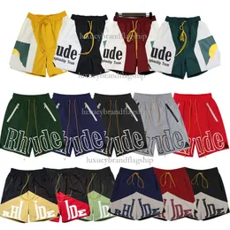 Дизайнерские мужские шорты Rhude, летняя мода, пляжная мужская уличная одежда высокого качества, красные, синие, черные, фиолетовые брюки, мужские свободные короткие размеры S-XL