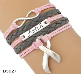 Love Faith Believe Hope Ribbon Be för bröstcancer suger medvetenhet kämpe överlevande rosa läder wrap armband för kvinnor12437230