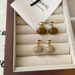 Stud Earrings Autumn And Winter Niche Design Vintage Simple Milk Tea Color Oil Dropping Metal For Women Fashion Jewelry Gifts