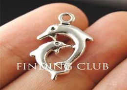 200 peças 14x22mm mini golfinho amuletos cor prata liga de metal joias da moda oceano animais a11922092511
