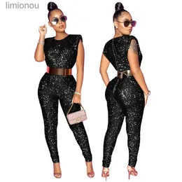 Dames Jumpsuits Rompertjes Mode Een Stuk Pailletten Jumpsuits Voor Vrouwen Mouwloos O Hals Glitter Rompertjes Sexy Party Club Effen Overalls Zonder RiemL240111