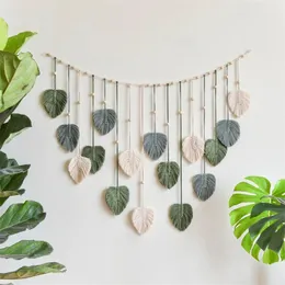 Nordic Handmade Woven Leaf Tapestry Wall Hanging Bohemian Folder Po Homestay Bedroom Kid's Room Background Wall Decoration 240111