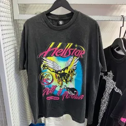 T NEW Hellstar Рубашка Дизайнерская футболка с рисунком Одежда Одежда Хипстерская ткань Уличные граффити Надписи Фольга с принтом Винтаж Черный Свободный приливной ток Currenthip-hop 243