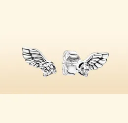 Autentic 100 925 Sterling Silver Sparkling Angel Wing Stud Earrings Fashion Diy Jewelry Accessories for Women Gift6859124