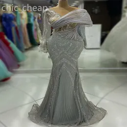 2024 ASO EBI СЕРЕЛЬНАЯ Русалка Платье выпускное выпускное выпускное платье прозрачная шейная кристаллы.
