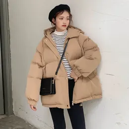 여자 트렌치 코트 느슨한 후드 레디 코튼 재킷 짧은 가을 겨울 2024 한국 패션 걸 학교 두껍게