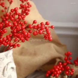 Decorative Flowers Q6PE Artificial Red With Stem 6 Branches Holly Berries Simulation Fake Flower Fruit For Xmas Spring Festival Arrangement