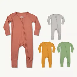 0-18M Bamboo Fiber Baby Zipper Romper Soft Long-Sleeve Baby Boy Girl Clothes Solid Born Onesies Baby Jumpsuit Girls Pajamas 240111