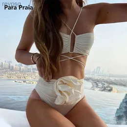 Women's Swimwear Para Praia Cross Halter Bandeau Bikini Set 2023 Sexy 3D Flower Women Swimsuit High Waist Biquini Bandage Bathing Suit YQ240112