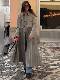 Женское плиссированное пальто из смесовой шерсти с лацканами, элегантное и свободное теплое пальто с длинными рукавами и одной грудью, новинка 2024 года, женское уличное пальто 240112