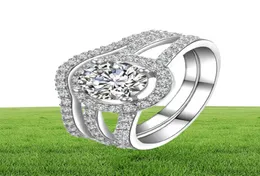 Ainuoshi luxo 1 quilate conjunto de anéis de noivado feminino 925 prata esterlina sólida halo bague conjunto de anel de noiva de alta qualidade para festa y202640278