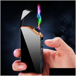 Lighters Windproof Dual Arc Electric Lighter USB 충전식 플라즈마 담배 화염없는 흡연 도구 선물 프로모션 드롭 배달 Dhxiw