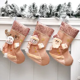 Рождественские розовые носки Елочные украшения Розовый чулок Санта-Клаус Лось Снеговик Украшения ручной работы Забавные рождественские подарки 240111