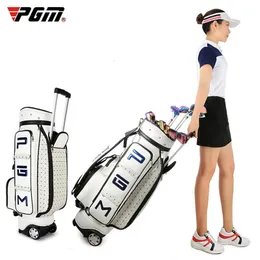 PGM Retractable Golf Bag with Wheel PU Waterproof Standard Ball Packages Large Capacity Travel Cart Club 240111