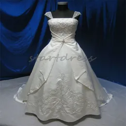 Vestido de noiva de bordado vintage de luxo 2024 Cordado de cetim de cetim de marfim up igreja Country Bridal GOWNS Vestidos elegantes de Sweep Swee