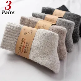 3PairsMens Socks Winter Warm Solid Color Wool Thermal Super Thick Snow Comfort Happy Long Tube EU3846 240112