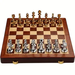 Yetişkinler için Metal Satranç Seti Çocuklar Deluxe Satranç tahtası, satranç parçaları ile Seyahat ahşap Set Metal Parçalar Katlanır Satranç Tahtası 240111