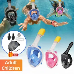 Full ansikts snorkelmask snorkling simning dykmask vid utsikt mot dimma anti-läcka säkert andningssystem för vuxna barn gåva 240112