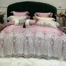 Alta precisão brocado algodão luxo princesa casamento rendas conjunto de cama capa edredão folha ou acolchoado colcha fronha 240112