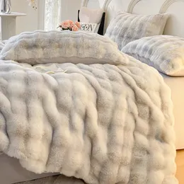 Biancheria da letto Copripiumino in flanella di coniglio finto per biancheria da letto Set di trapunte in velluto di peluche Copripiumino Nordic Sling Girls Coperte calde 240111