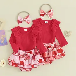 -11-03 LioRaitiin 0-18m Born Baby Girl Valentines Day Outfit Knit Ribbed Ruffle Romper Layered Tutu Shorts Set 3st 240111