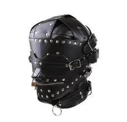 PU-Leder-BDSM-Bondage-Maske, voller Kopfgeschirr, Fetisch mit Augenbinde und Reißverschluss, verriegelbare Sexsklavin-Kopfhaube, Sexspielzeug für Paare, Y8117292