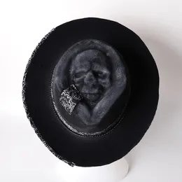 Men Handmade Halloween Fedora Skull Hat Cosplay Party Street Show Church Panama Jazz Caps Sombrero Vaquero Hombre 240111