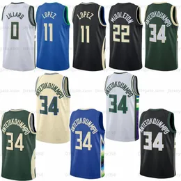 Maglia da basket Damian Lillard Giannis Antetokounmpo Milwaukees Khris Middleton Buck Ray Allen Brook Lopez Bobby Portis Jr Maglia personalizzata da città all'ingrosso