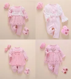 born Baby Girl Clothes Fall Cotton Lace Princess Style Jumpsuit 03 Months Infant Romper With Socks Headband ropa bebe 2201058383559