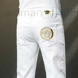 Męski projektant dżinsów luksus haftowane męskie wiosna letnie ciasne dżinsowe spodnie spodni