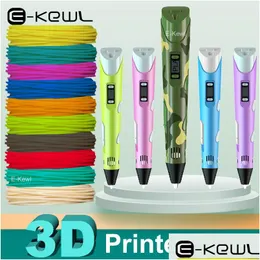 Painting Supplies E Kewl 3D Printer Pen Pla Filament Printing 3 D Iti Diy Ding Cil For Kids Children Toys Birthday Gift 220704 Drop Dhlfi