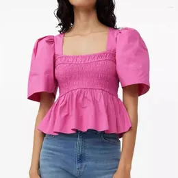 Blusas femininas 2024 primavera e verão pescoço quadrado babados curtos mulheres tops/saia jeans desgastada