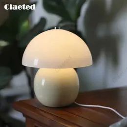 Night Lights Glass Mushroom Table Lamp Bedside Bedroom Decoration Restaurant Hotel Retro Ceramic Ball Bottom Desk Display Lamp Night Light YQ240112