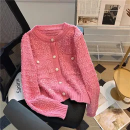 Damen Strickwaren Damen Strickmäntel Oberbekleidung Schickes Design einreihige Strickjacken Tops Koreanischer Stil Langarmpullover Jacken