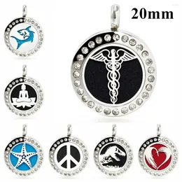 Pendant Necklaces 20mm 316L Stainless Steel Rhinestone Diffuser Locket Necklace Symble DIY Jewelry Free 10Pads