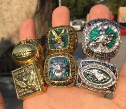 Anelli Philadelphia 6 pezzi Eagle American Football Team Champions Championship Ring Set con scatola di legno Souvenir Men Fan Gift POXA