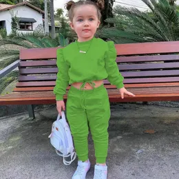 2 stycken Kids Girls 'Solid Color Hoodie Pants Set Long Sleeve Active Outdoor 1-8 Years Fall White Light Green Pink 240111