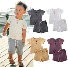 INS Whole Baby Kids Girls Boys Комплекты детской одежды Хлопковые костюмы с короткими рукавами на пуговицах спереди Топы Ремни Шорты 2 предмета Summe4769998