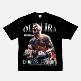 Oliveira T-shirt UFC Portrait Short Sleeves Fighting Hiphop Top Vintage